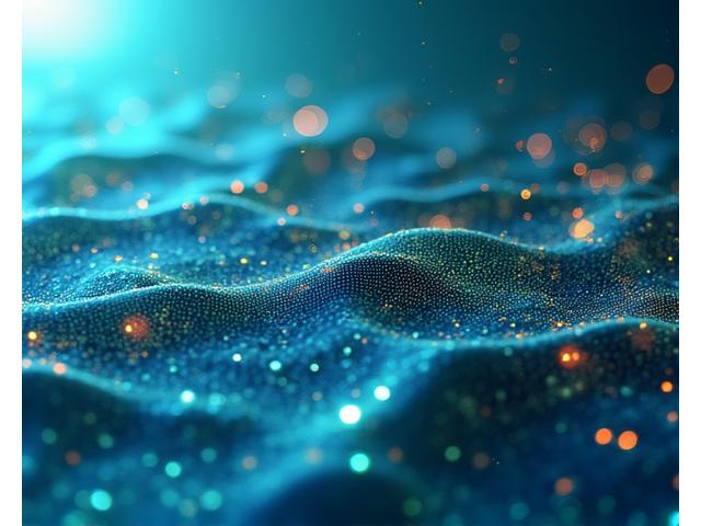 高精度の海洋データがグラフやチャートで表示され、手前にAIがデータを解析している抽象的なインターフェースが重なる画像。