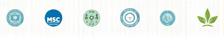 MSC、ASC、有機JAS、GLOBALG.A.P.など国際的な漁業認証ロゴの集合